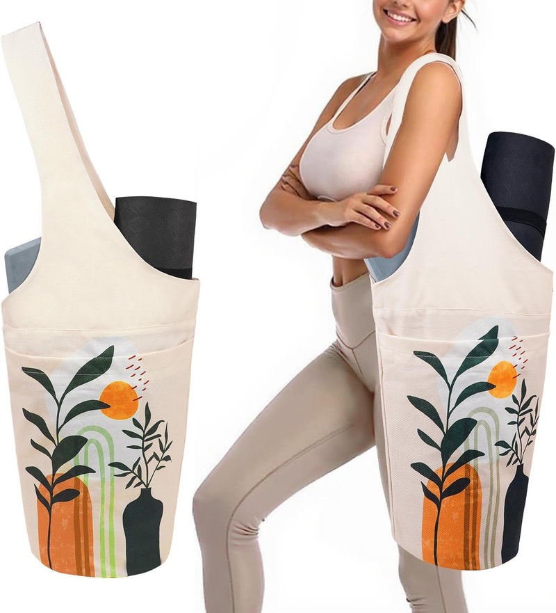 saniwu Yoga Mat Bag Carrier for Women with Side Large Pocket Durable Linen Workout Gym Travel Storage Pilates Mats - Image 1